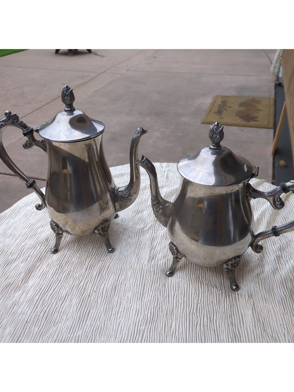 Vintage Antique Brass Silver Plated jug bowl tea  & Creamer coffee pot set